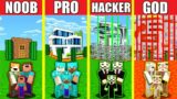 Minecraft Battle: SECURE HOUSE BUILD CHALLENGE – NOOB vs PRO vs HACKER vs GOD Animation SAFEST BASE