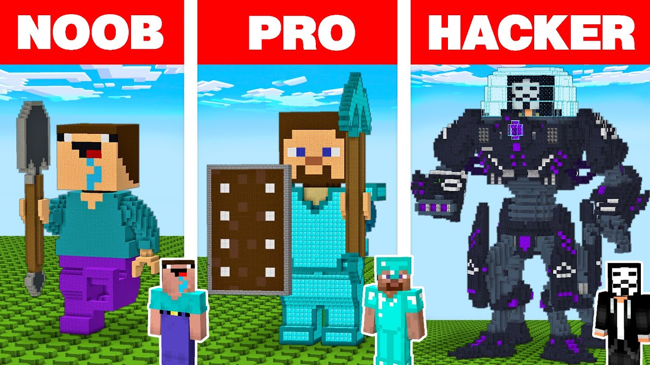 Minecraft Noob Vs Pro Vs Hacker Lego Statue House Build Challenge In Minecraft Animation 0650