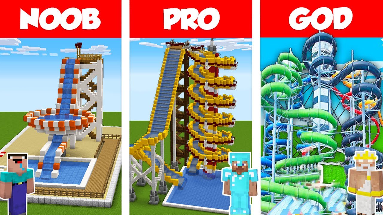 Minecraft Noob Vs Pro Vs Hacker Waterpark Challenge In Minecraft Animation Minecraft Videos - roblox mining simulator noob vs pro vs hacker