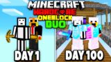 We Survived 100 Days On ONE BLOCK In Hardcore Minecraft – DUO 100 Days