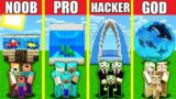 Minecraft Battle: AQUARIUM HOUSE BUILD CHALLENGE – NOOB vs PRO vs HACKER vs GOD Animation OCEANARIUM