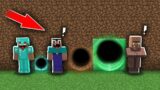 Minecraft NOOB vs PRO: WHERE DOES THE SECRET HOLE? BIGGEST HOLE OR MEDIUM HOLE OR SMALLEST HOLE?