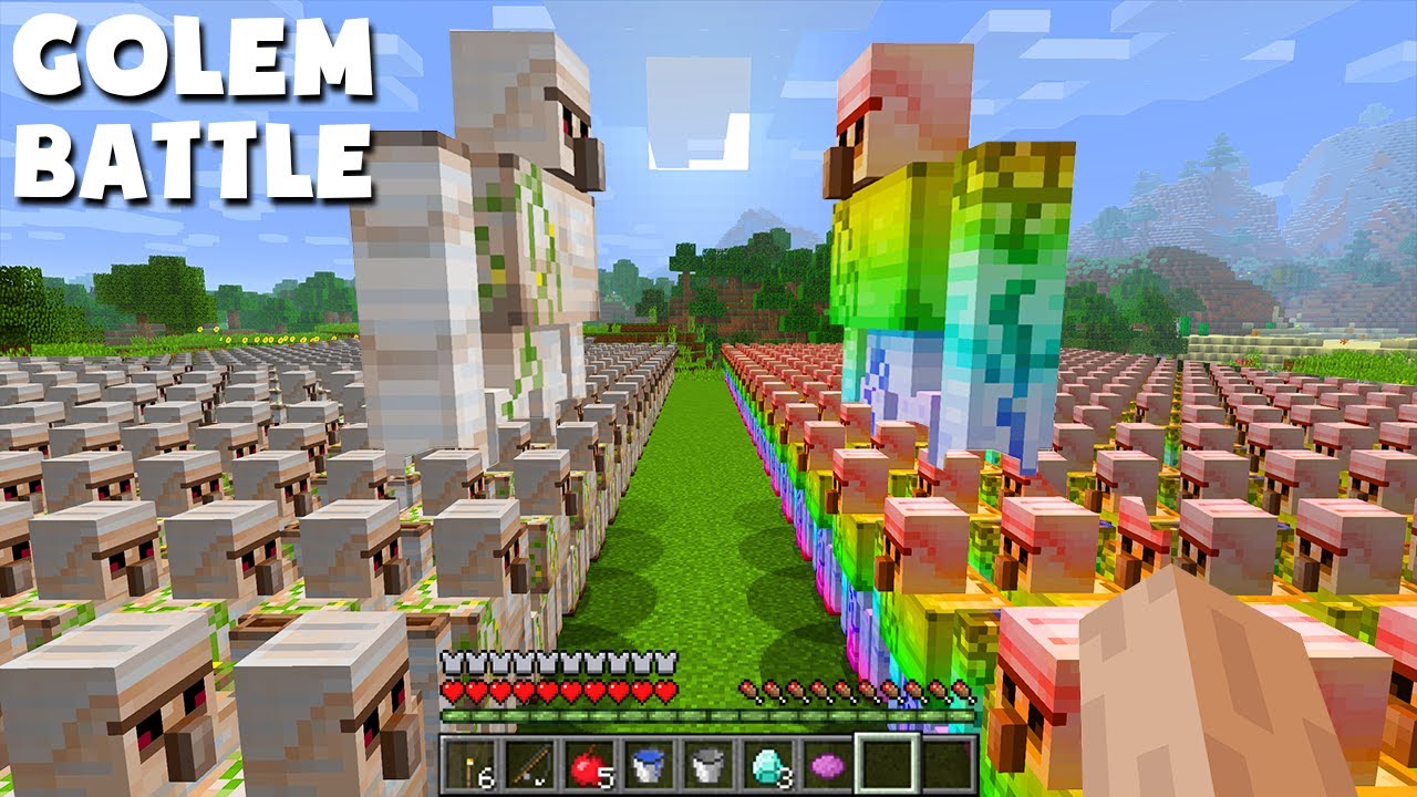 Who will WIN ? IRON GOLEM or RAINBOW GOLEM ARMY in Minecraft ! Minecraft videos