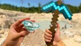I mined a real diamond using ONLY a toy minecraft pickaxe…