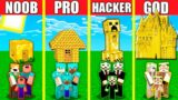 Minecraft Battle: GOLD BLOCK HOUSE BUILD CHALLENGE – NOOB vs PRO vs HACKER vs GOD / Animation ORE