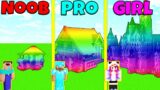Minecraft Battle: NOOB vs PRO vs GIRL: RAINBOW HOUSE BUILD CHALLENGE / Animation