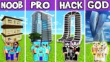 Minecraft: FAMILY MODERN SKYSCRAPER HOTEL BUILD CHALLENGE – NOOB vs PRO vs HACKER vs GOD