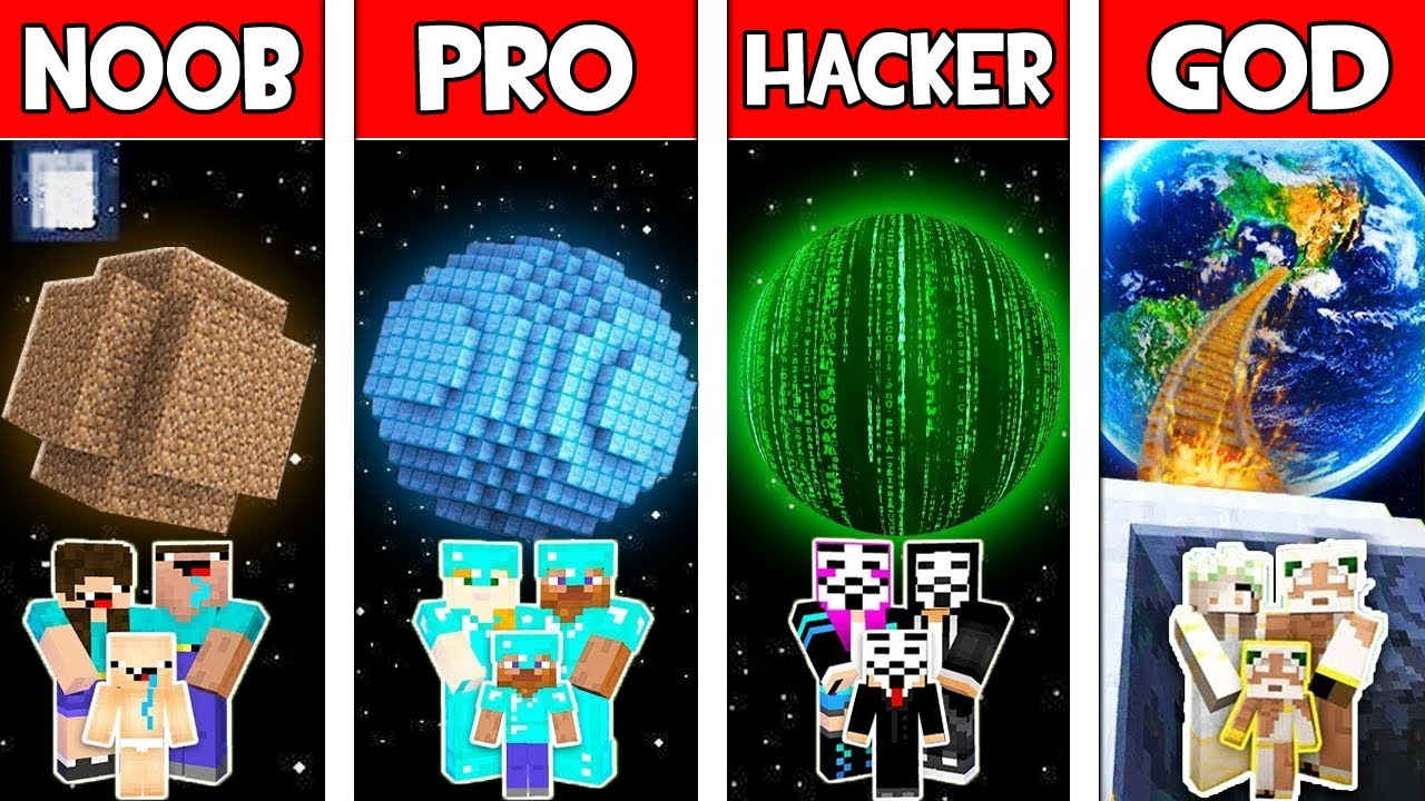 Minecraft Planet Build Challenge Noob Vs Pro Vs Hacker Vs God In