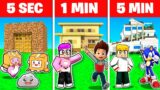 5 SECONDS vs 1 MINUTE vs 5 MINUTES BUILDING CHALLENGE In MINECRAFT! (LANKYBOX, PAW PATROL, SONIC!)
