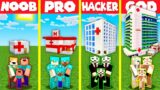 Minecraft Battle: HOSPITAL HOUSE CLINIC BUILD CHALLENGE – NOOB vs PRO vs HACKER vs GOD / Animation