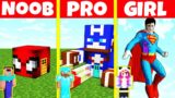 Minecraft Battle: NOOB vs PRO vs GIRL: SUPERHERO HOUSE BUILD CHALLENGE / Minecraft Animation