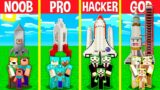 Minecraft Battle: ROCKET SPACESHIP HOUSE BUILD CHALLENGE – NOOB vs PRO vs HACKER vs GOD / Animation