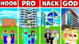 Minecraft: FAMILY MODERN HOTEL BUILD CHALLENGE – NOOB vs PRO vs HACKER vs GOD in Minecraft