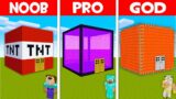 Minecraft NOOB vs PRO vs GOD: SECRET BLOCK HOUSE! PORTAL BASE vs LAVA HOUSE! (Animation)