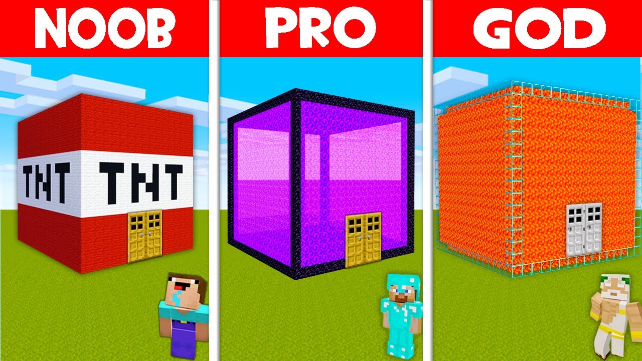 Minecraft NOOB vs PRO vs GOD: SECRET BLOCK HOUSE! PORTAL BASE vs LAVA ...