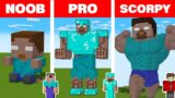 Minecraft NOOB vs PRO vs SCORPY: HEROBRINE STATUE HOUSE BUILD CHALLENGE in Minecraft Animation