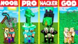 Minecraft Battle: EMERALD BLOCK HOUSE BUILD CHALLENGE – NOOB vs PRO vs HACKER vs GOD / Animation