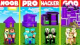 Minecraft Battle: PORTAL BLOCK HOUSE BASE BUILD CHALLENGE – NOOB vs PRO vs HACKER vs GOD / Animation