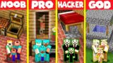 Minecraft Battle: SECRET TRAP BASE HOUSE BUILD CHALLENGE – NOOB vs PRO vs HACKER vs GOD / Animation