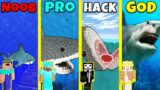 Minecraft Battle: SHARK HOUSE BUILD CHALLENGE – NOOB vs PRO vs HACKER vs GOD / Animation