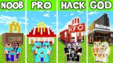 Minecraft: FAMILY FAST FOOD RESTAURANT BUILD CHALLENGE – NOOB vs PRO vs HACKER vs GOD in Minecraft