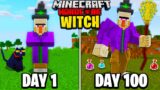 I Survived 100 Days as a WITCH in Hardcore Minecraft…