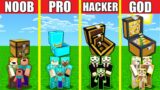 Minecraft Battle: CHEST HOUSE BUILD CHALLENGE – NOOB vs PRO vs HACKER vs GOD Animation INSIDE BLOCK