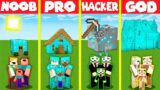 Minecraft Battle: DIAMOND BLOCK BASE HOUSE BUILD CHALLENGE – NOOB vs PRO vs HACKER vs GOD Animation