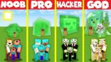 Minecraft Battle: INSIDE SLIME STATUE HOUSE BUILD CHALLENGE – NOOB vs PRO vs HACKER vs GOD Animation