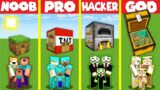 Minecraft Battle: INSIDE ONE BLOCK HOUSE BUILD CHALLENGE – NOOB vs PRO vs HACKER vs GOD / Animation