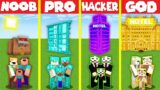 Minecraft Battle: MODERN HOTEL BASE HOUSE BUILD CHALLENGE – NOOB vs PRO vs HACKER vs GOD / Animation