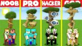 Minecraft Battle: MODERN TREE BASE HOUSE BUILD CHALLENGE – NOOB vs PRO vs HACKER vs GOD / Animation