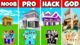 Minecraft Battle: RICH PARADISE MANSION HOUSE BUILD CHALLENGE – NOOB vs PRO vs HACKER vs GOD