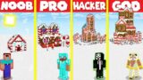 Minecraft Battle: CANDY CANE BASE HOUSE BUILD CHALLENGE – NOOB vs PRO vs HACKER vs GOD / Animation