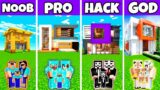 Minecraft Battle: EXCELLENT MODERN HOUSE BUILD CHALLENGE – NOOB vs PRO vs HACKER vs GOD / Animation