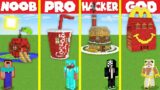 Minecraft Battle: FOOD STATUE BASE HOUSE BUILD CHALLENGE – NOOB vs PRO vs HACKER vs GOD / Animation