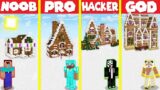 Minecraft Battle: GINGERBREAD BASE HOUSE BUILD CHALLENGE – NOOB vs PRO vs HACKER vs GOD / Animation