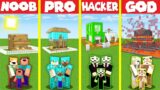 Minecraft Battle: SECURE SAFEST BASE HOUSE BUILD CHALLENGE – NOOB vs PRO vs HACKER vs GOD Animation