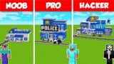 POLICE STATION BASE HOUSE BUILD CHALLENGE – NOOB vs PRO vs HACKER / Minecraft Battle Animation