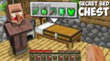 Why VILLAGER HIDE SECRET BED CHEST WITH SUPER EMERALD ITEMS in Minecraft ? NEW BED CHEST !