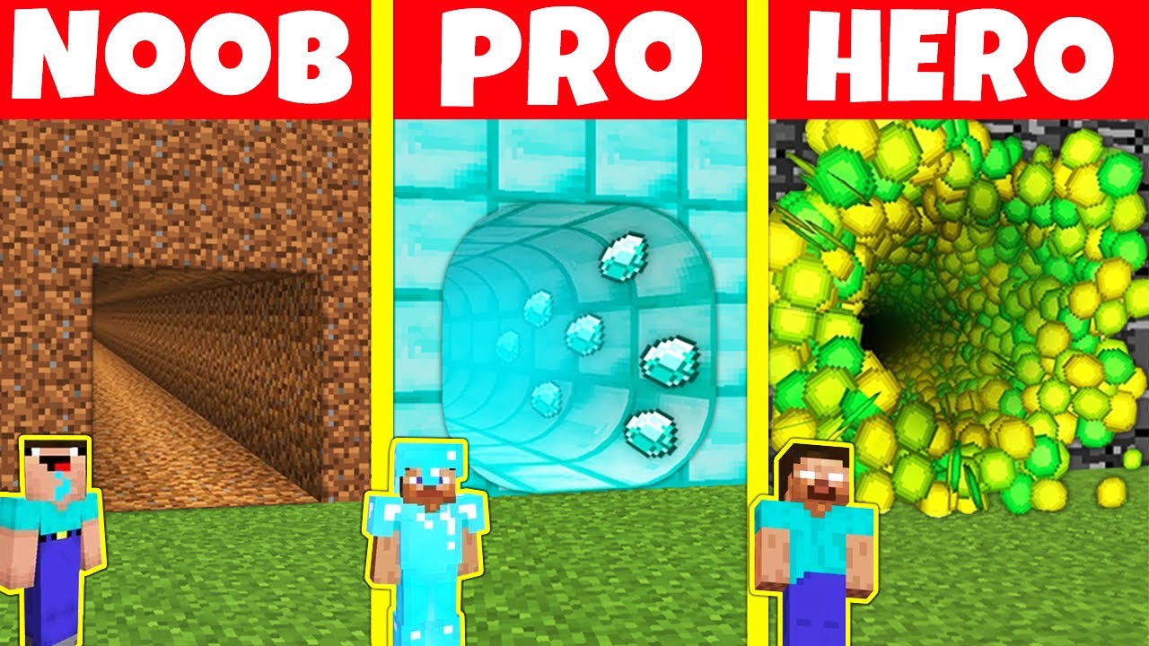Minecraft Battle Noob Vs Pro Vs Herobrine Inside Tunnel House Base Build Challenge Animation 