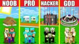 Minecraft Battle: SECURE HOUSE BUILD CHALLENGE – NOOB vs PRO vs HACKER vs GOD / Animation SAFEST