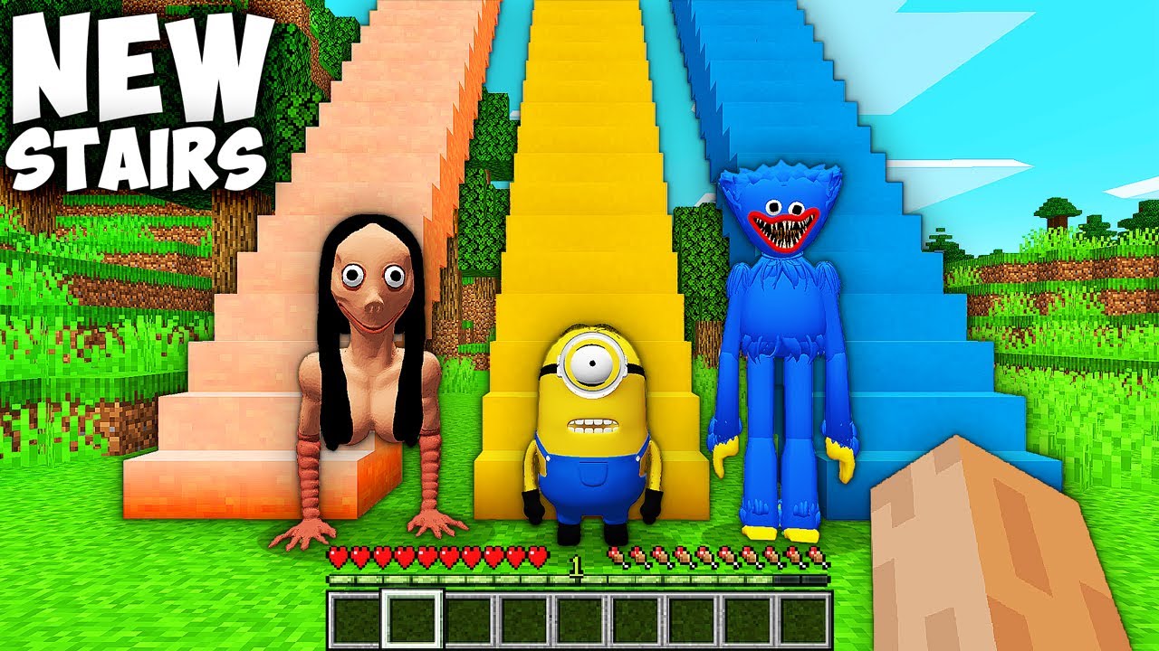 NEW SECRET MOMO & MINION & HUGGY WUGGY STAIRS in Minecraft? CHEST vs ...