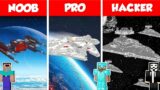 SPACE SHIP BASE HOUSE BUILD CHALLENGE – NOOB vs PRO vs HACKER / Minecraft Battle Animation