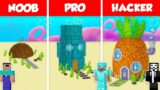 SPONGEBOB WATER HOUSE BASE BUILD CHALLENGE – NOOB vs PRO vs HACKER / Minecraft Battle Animation