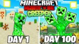 I Survived 100 DAYS as a CREEPER in HARDCORE Minecraft!