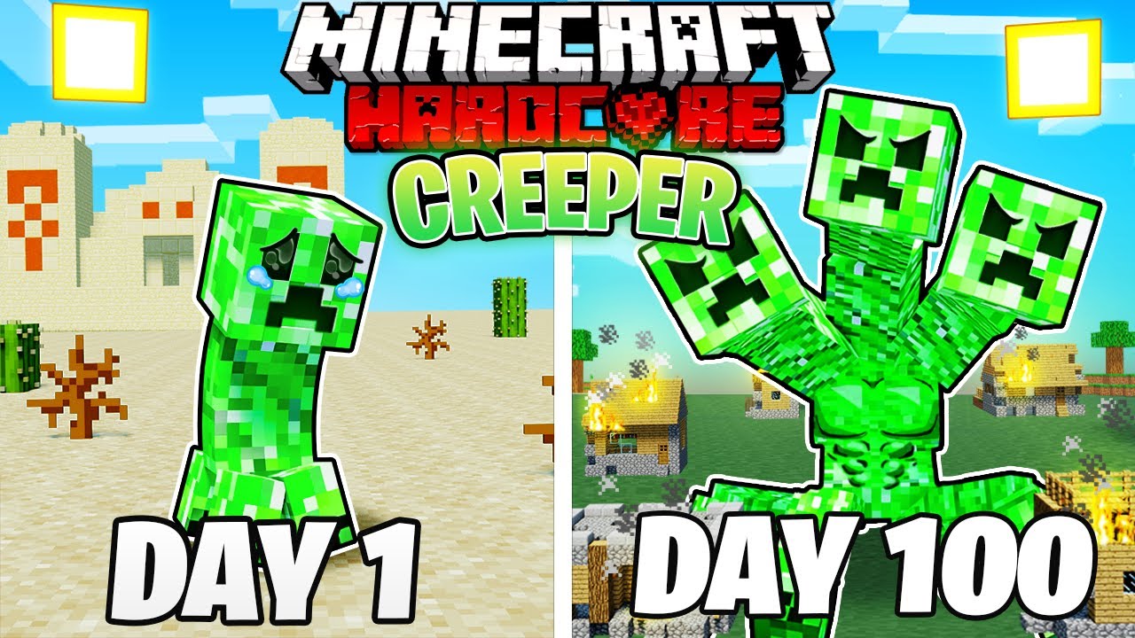 I Survived 100 DAYS as a CREEPER in HARDCORE Minecraft! - Minecraft videos