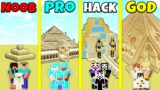 Minecraft Battle: NOOB vs PRO vs HACKER vs GOD: SAND DESERT HOUSE BUILD CHALLENGE / Animation