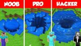 WATER TUNNEL BASE CRACK HOUSE BUILD CHALLENGE – NOOB vs PRO vs HACKER / Minecraft Battle Animation