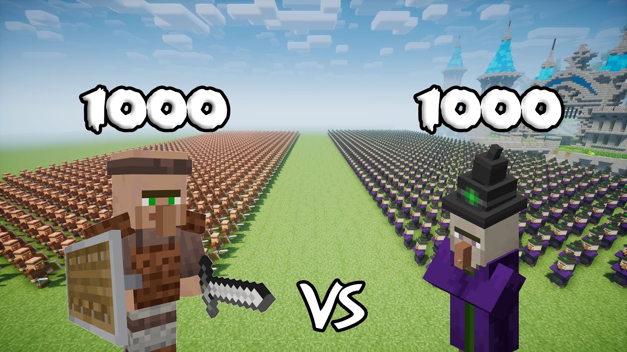1000 Guard Villagers Vs 1000 Witches Minecraft Minecraft videos